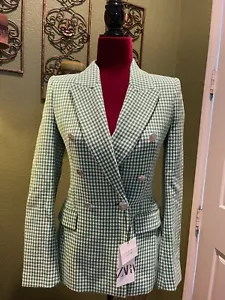 100% Authentic ZARA Green Tailored Houndstooth Blazer Size: S - Picture 1 of 4