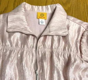 Ruby Rd. Women Size 10 Zip Up Jacket Pink Shimmery Elastic Gathers Light Weight - Picture 1 of 9