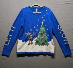 Holiday Time Christmas Sweater Kids XL Reindeer & Tree Light Up Need Batteries - Picture 1 of 12