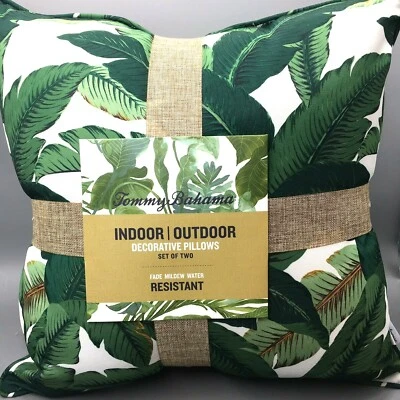 2pc TOMMY BAHAMA Swaying Palms Leaf Throw Pillow Set Indoor Outdoor Tropical 18" - Image 1 of 4