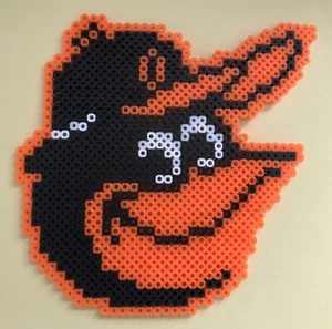 Baltimore Orioles Baseball Team Perler Bead Art Handmade Crafted 6.75"x6.25" - Picture 1 of 2