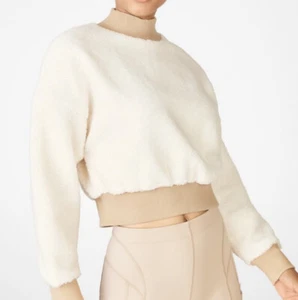 Fabletics Malia Polar Fleece Pullover Oberteil Cropped Rundhals Sherpa Beige Gr. M - Bild 1 von 5