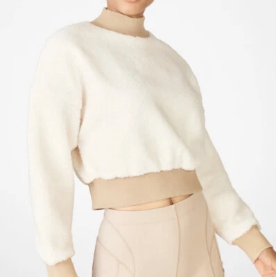 Fabletics Malia Polar Fleece Pullover Top Cropped Crew Neck Sherpa Beige Size M - Image 1 of 4
