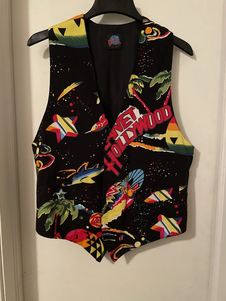 Vintage Planet Hollywood Vest L/XL 5 Button All Print Graphic Rare Retro Uniform - Image 1 of 4