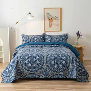 100% Cotton Cover Lightly Quilted Coverlet Set Easton Queen - Picture 1 of 4