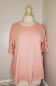 Easel tunic tshirt top light coral pink burnout shirt 3/4 sleeve raw hem Small S - Picture 1 of 10