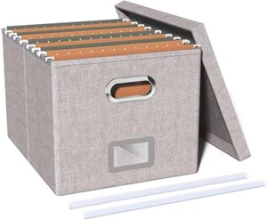 Fabric File Box Organizer with Lid – Letter/Legal Size Hanging Folders - Picture 1 of 6