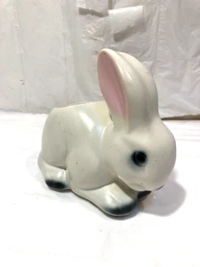 Vtg Ceramic MCM Pink, Gray & Ivory Easter Bunny Rabbit Planter Vase - Picture 1 of 7