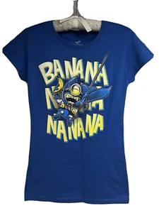 TeeFury Juniors Blue Graphic Tee Medium Batman Minion Superhero Despicable Me - Picture 1 of 4