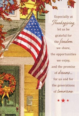 Patriotic HAPPY THANKSGIVING Greeting Card, American Flag by Hallmark + Envelope - Image 1 of 4