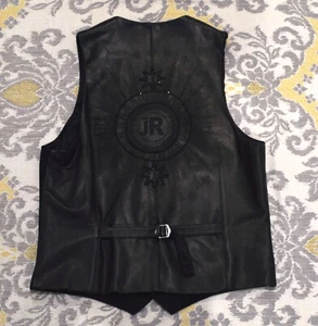 LN! John Richmond black beaded leather lined vest Men's 48 S SMALL Made in Italy - Picture 1 of 3