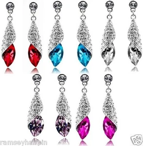 STUNNING AUSTRIAN CRYSTAL TEARDROP WHITE 18K GOLD PLATED EARRINGS WEDDING PROM * - Picture 1 of 13