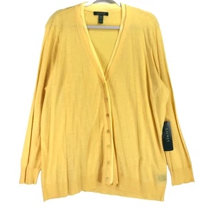 Cárdigan para mujer Lauren Ralph Lauren 2X amarillo lino algodón manga larga (nuevo con etiquetas) - Imagen 1 de 8