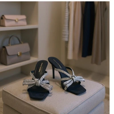 Loeffler Randall Margi Bow Heeled Mule Size EU40 Black Suede Embellished Crystal - Image 1 of 4