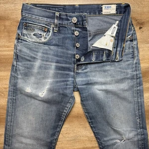 G Star RAW Jeans Men 29x30 Blue 3301 Straight Leg Thrashed Cotton Faded Out Y2K - Picture 1 of 14