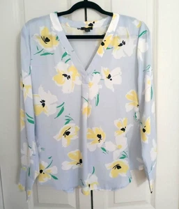 Ann Taylor Damen Langarm Pull Over Blumen transparent V-Ausschnitt Bluse Small - Bild 1 von 5