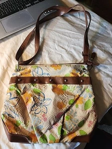 Bueno Handbag Purse crossbody pastel Floral multi color with leather see note - Picture 1 of 13