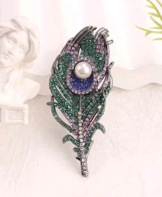 peacock feather Brooch Pin Fashion jewelry NEW Free Ship 2.6 Inch - Image 1 of 2