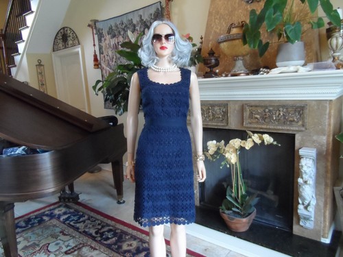 Abito tubino Tory Burch blu navy in pizzo con cordoncino taglia 4