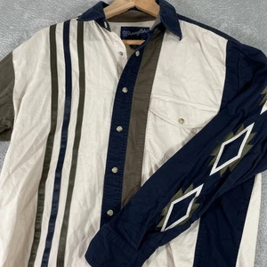 Vintage Wrangler Western Shirt Mens Meidum Pearl Snap Aztec Cowboy Rodeo - Picture 1 of 7