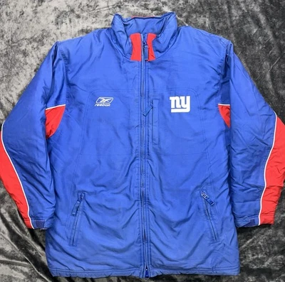 Chaqueta acolchada vintage Reebok NFL Giants On Field azul rojo L doble cremallera logotipo de Nueva York Foto 1 de 4