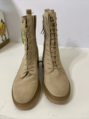 Botas femininas Sam Edelman Lex camurça gergelim bronzeado com cadarço combate tamanho 7.5 - Imagem 1 de 4