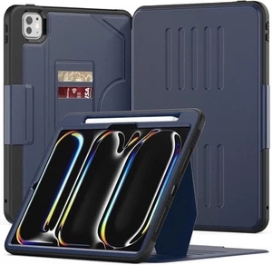 KAIJIAbox iPad Pro 11" 2024 M4 Case PU Leather Stand Cover Dark Blue Scratches - Afbeelding 1 van 4