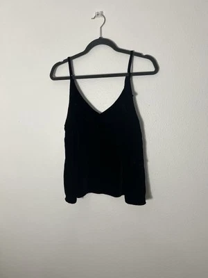 Bella Dahl Black Velvet Camisole Tank Top With Ruffle Size Medium Silk Blend - Image 1 of 4
