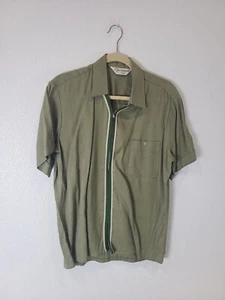 1950s Sportsman Moss Green Flecked Shirt Metal talon Zipper Medium Short Sleeve - Picture 1 of 24