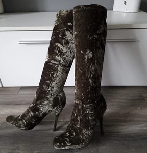 Ladies Pull On Knee High Heel Stretch Stiletto Long Boots Shoes Size UK 3 4 5 6 - Picture 1 of 6