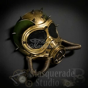 Men's Spiked Steampunk Gas Mask Halloween Costume Masquerade Ball Mask [Gold] - Picture 1 of 5