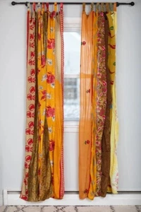 Multi Color Vintage Old Silk Sari Recycled Patchwork Curtain - Picture 1 of 3