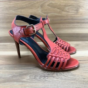 Coach Izzy Mujer Tacones 8 B Rojo Naranja Cuero Correa al Tobillo - Imagen 1 de 11