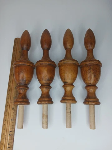SET OF 4 MAPLE WOOD FINIALS OLD PATINA ON THESE LOVELY FINIALS FOR FURNITURE! Cover