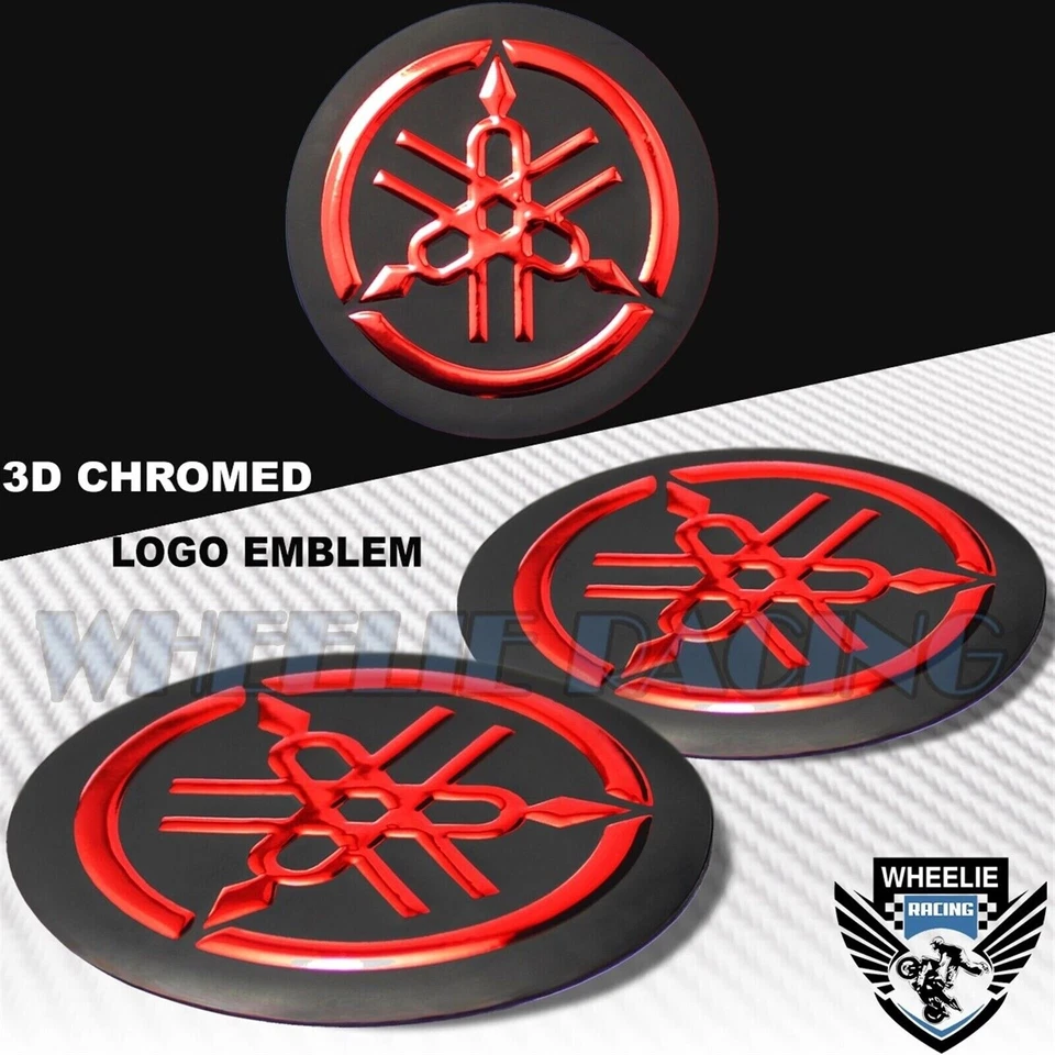 2" EMBLEM DECAL LOGO FAIRING/FENDER BADGE STICKER YAMAHA GLOSSY BLACK+CHROME RED - Image 1 of 1