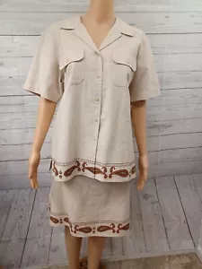 Villager Sport Outfit Set Shirt Skirt Beaded Cotton Linen Sz L New NWT - Picture 1 of 12