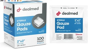 2’’ X 2’’ Sterile Gauze Pads (100 Count) Disposable and Individually Wrapped Med - Picture 1 of 9