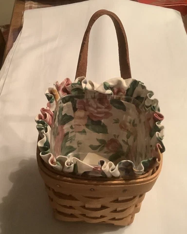 1999 Longaberger Chives Booking Basket/Protector with Garden Splendor Liner Cover