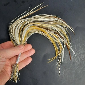 100 6 - 9" NAT MIX WHITING GRIZZLY ROOSTER SADDLE FEATHERS FOR HAIR EXTENSIONS - Picture 1 of 7