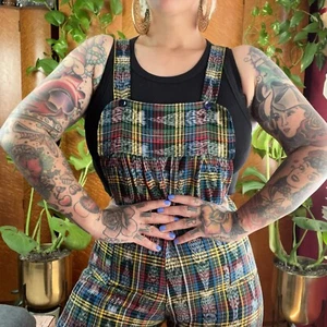 RAINBOW GUATEMALAN 1980’s 80s Vintage 1990’s 90s Petite Cotton Bib Overalls M L - Picture 1 of 12