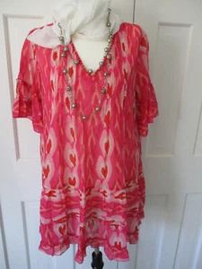 Anthropologie Duet Rüschen Rüschen Cover-Up Mini Kleid Pink Rose M Neu mit Etikett - Bild 1 von 15