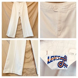 Levis White Pants 27x28.5 Vintage 70s Wide Leg Cursive L Big E Bell Bottom P1 - Picture 1 of 12