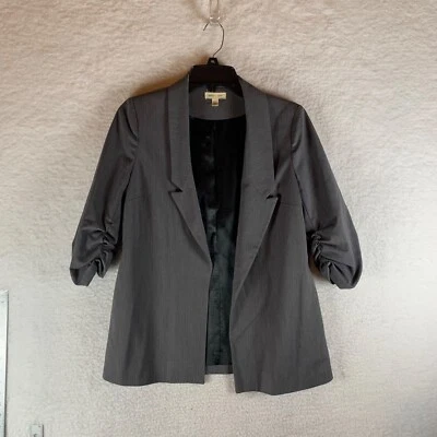 Blazer Abrigo Silence + Noise Para Mujer Gris Rayas Manga Acanalada Talla Pequeña 9224 Foto 1 de 4