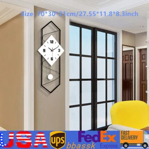 Modern Pendulum Clock Metal Wood Wall Clock Rectangle Wall Clock Decorative USA - Picture 1 of 13