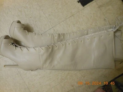 UNBRANDED / SIZE 6 / THIGH-HIGH / OPEN-TOED BOOTIES / BEIGE / FOR BEST OFFER!!! - Image 1 of 4