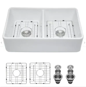 Lordear  33'' L Undermount Double Bowl Ceramic Kitchen Sink - Picture 1 of 1