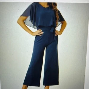 Allegra K Womens Medium Jumpsuit Cape Sleeve Wide Leg Pants Casual Navy NWT - Picture 1 of 8