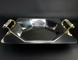 Freddy INOX Italia vassoio da portata in acciaio inox con manici in ottone e alluminio - Foto 1 di 12