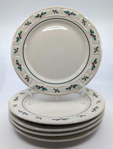Longaberger Pottery Holly Dinner Plates Woven Traditions 10 1/4" Set of 5 - Picture 1 of 7