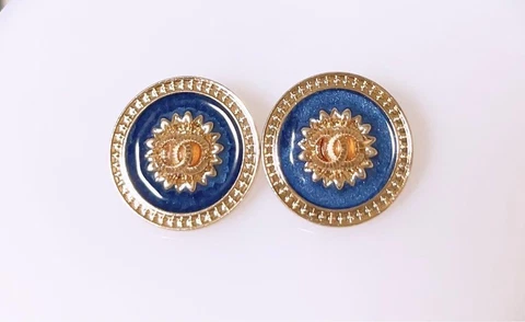 Chanel Vintage Parts Button Gold Blue 2 pieces Set Free shipping Cover